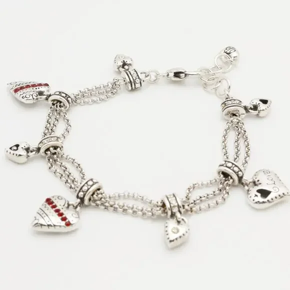 Designer BRIGHTON beaded Cubic Zirconia Heart Charms Bracelet - Picture 2 of 11